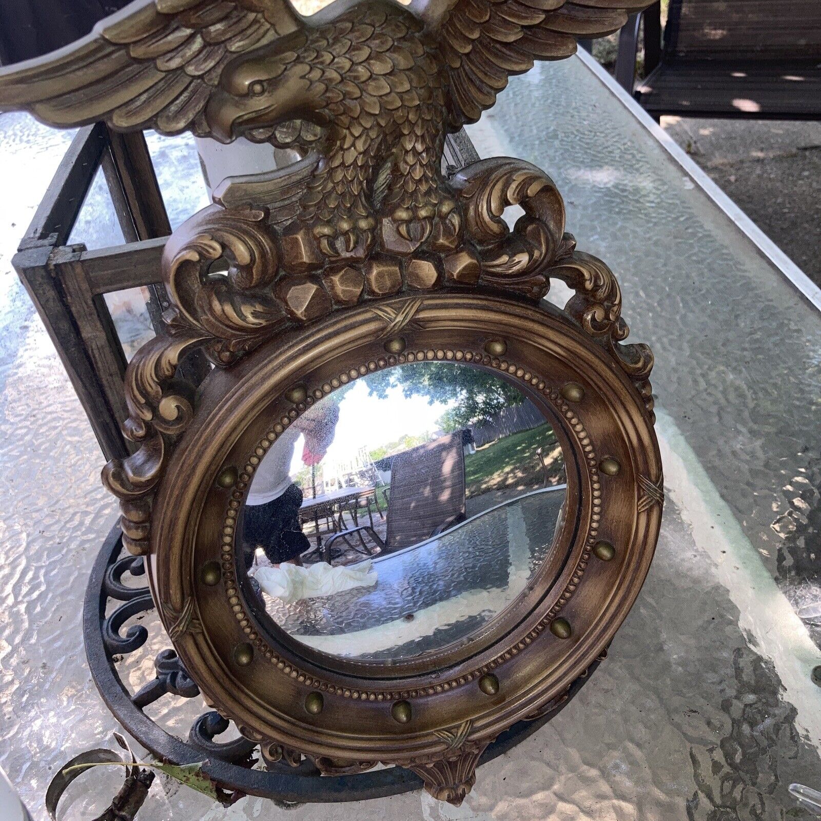 Vintage Federal Syroco American Eagle Convex Bubble Mirrorwith Tag