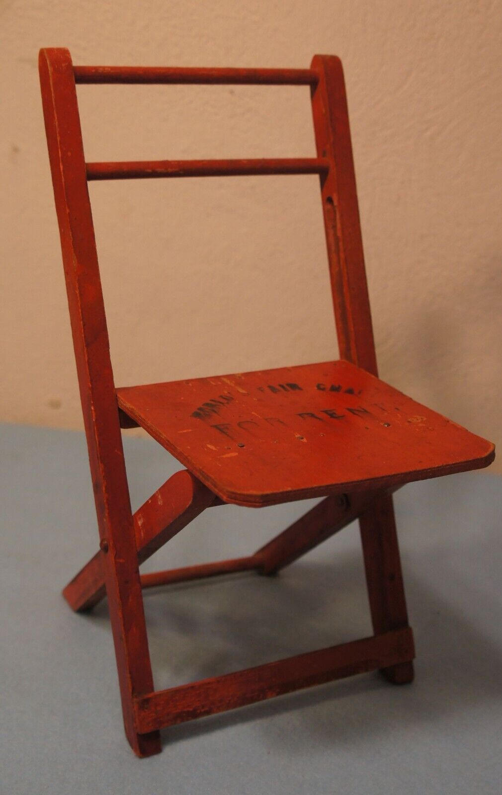 1893 Chicago Worlds Fair WOODEN FOLDING CHAIR DOLL SIZE RENTAL SAMPLE