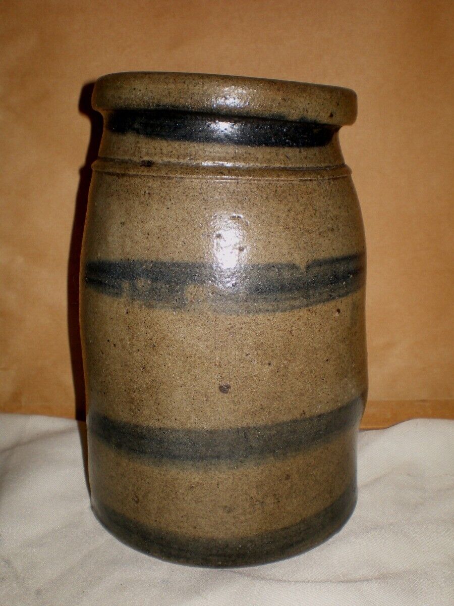 Four Striped Early Western Pennsylvania Stoneware Crock Jar Cobalt