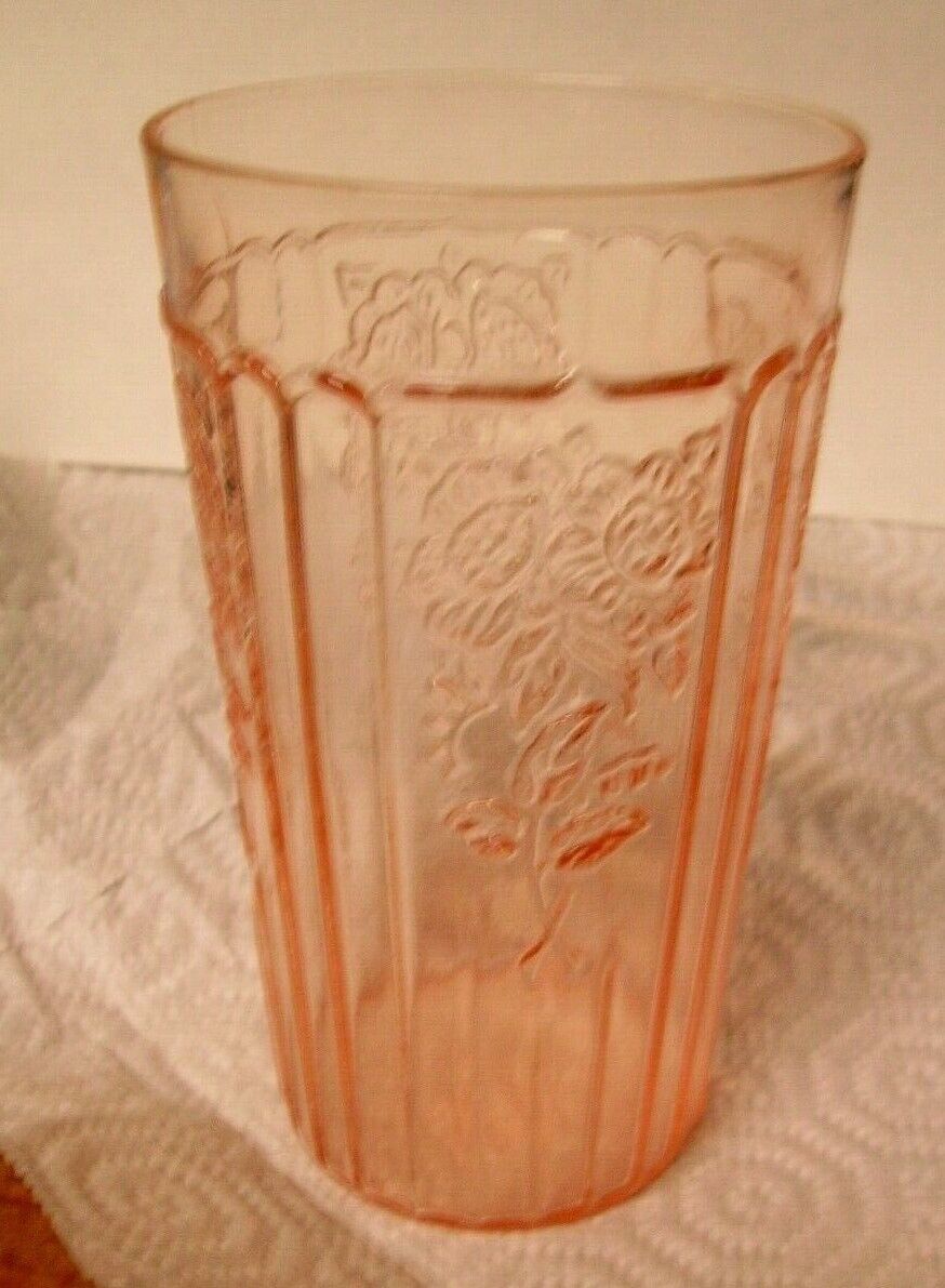 Vintage Pink Depression Glass Mayfair Open Rose Pattern Tumbler Anchor