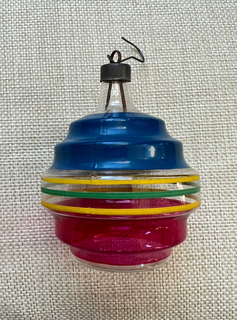 Vintage Unsilvered Wwii Christmas Ornament Glass Ufo Striped Clear Ww