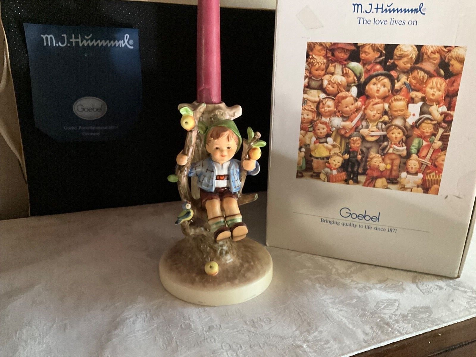 Goebel Hummel APPLE TREE GIRL BOY 676 677 Candlesticks C1989 Pair Of