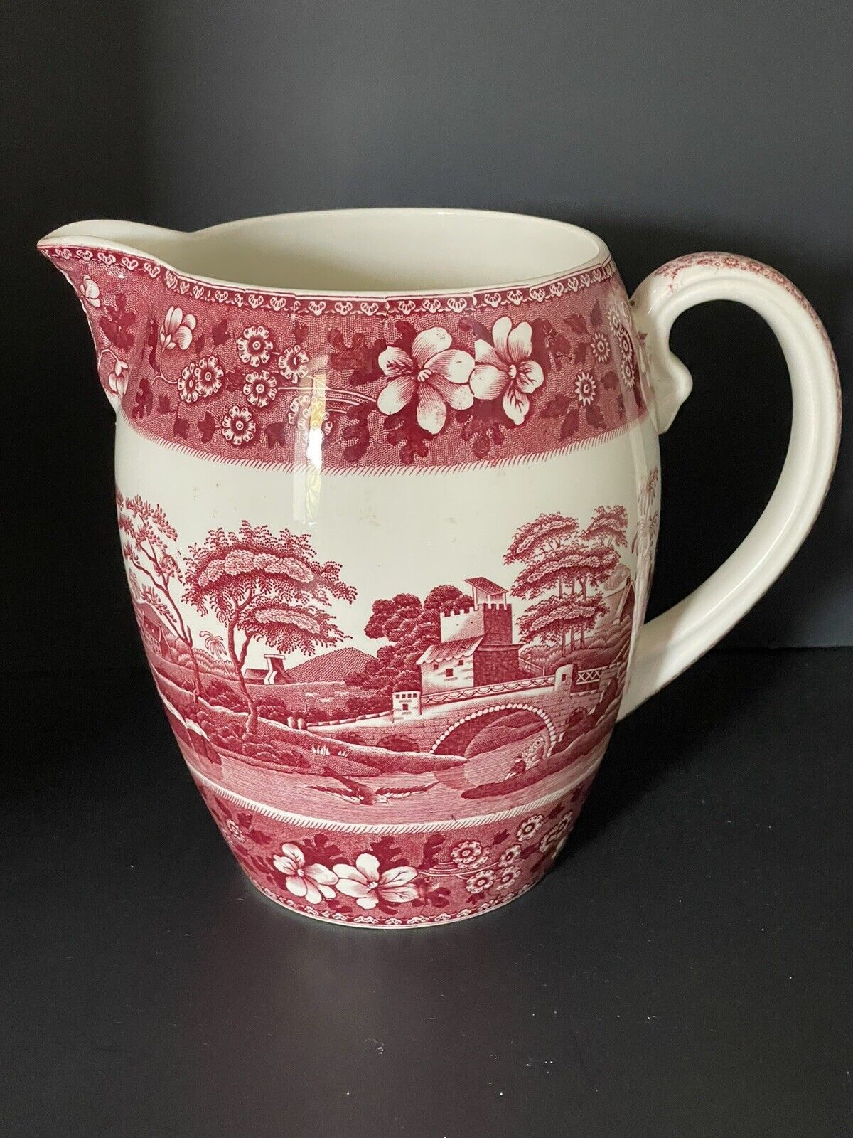 Vintage Copeland Spode Pink Tower Transferware 7 Water Jug Large Nice