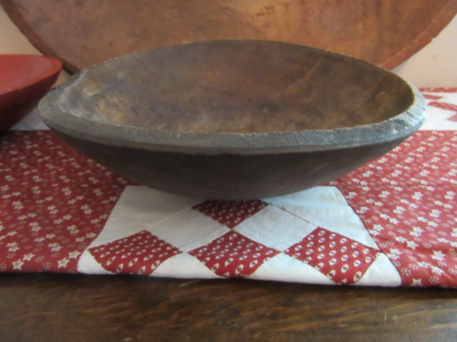 Antique Primitive Turned Wooden Wood Dough Milk Bowl Out Of Round