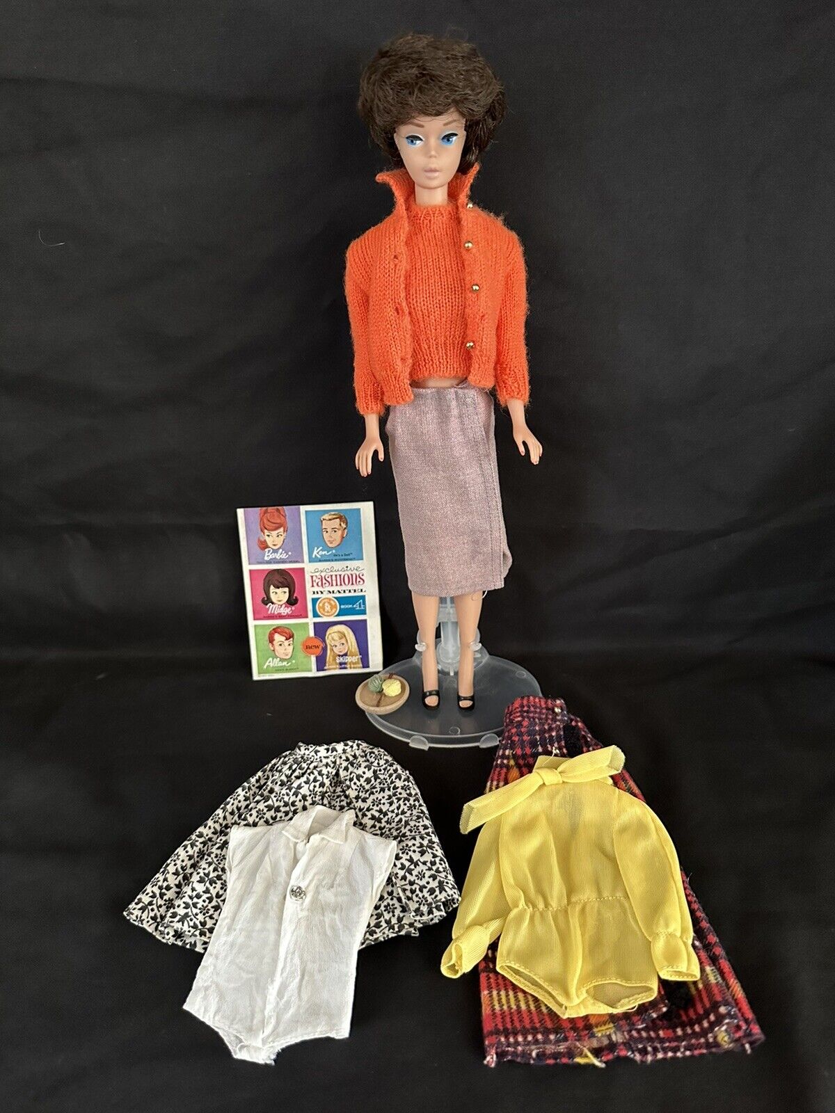 Vintage Bubblecut Barbie Dark Brunette Wearing Sweater Girl Outfit