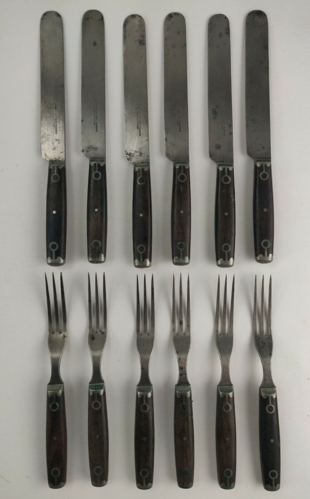 Antique Civil War Era Wood Handled Knife Fork Set Lamson Goodnow 6 Sets