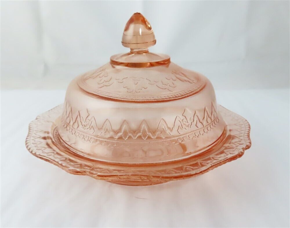 Federal Glass Pink Depression Glass Patrician Spoke Pattern Butter Dish