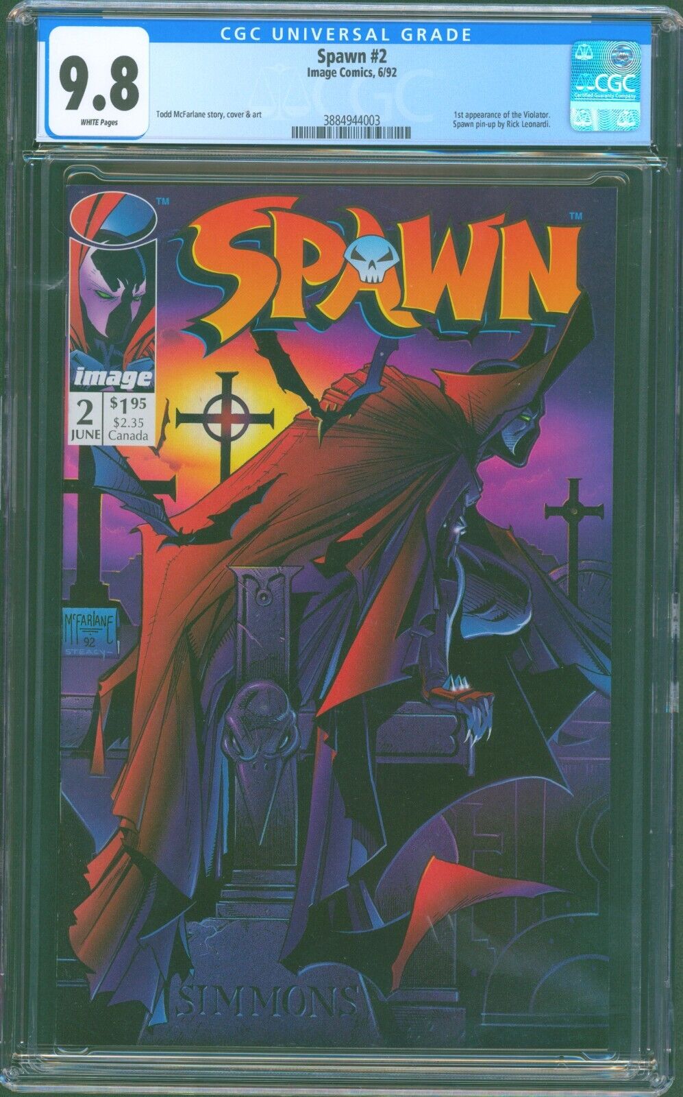 SPAWN 2 CGC 9 8 1ST VIOLATOR APPEARANCE MCFARLANE STORY AND COVER ART