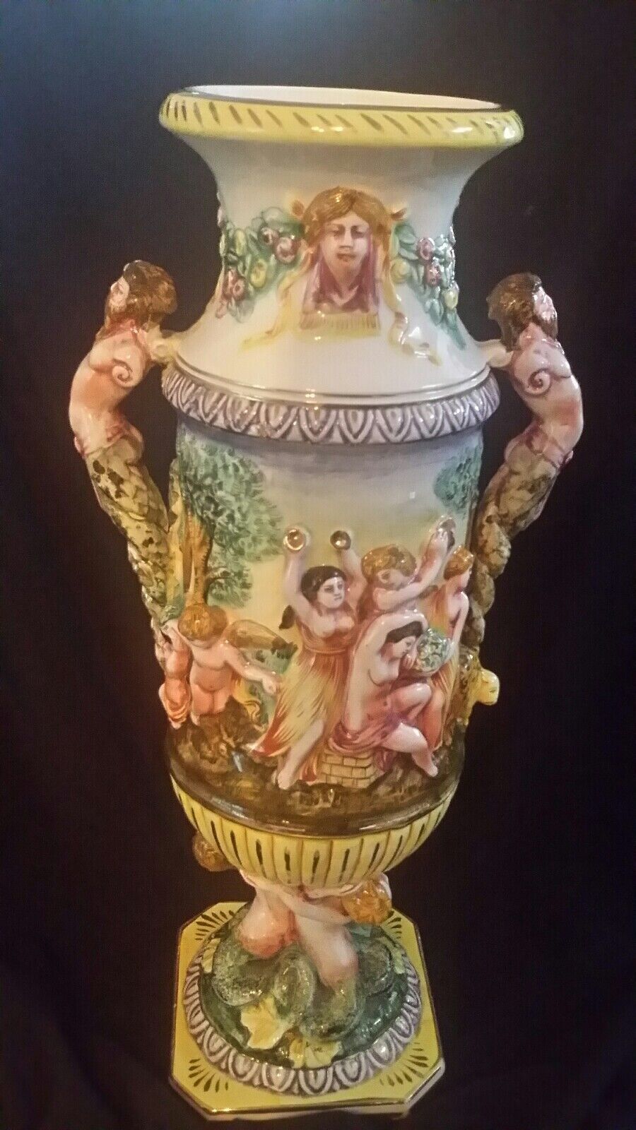 Hand Painted Italian Vase Tall From Urn Nude Capodimonte