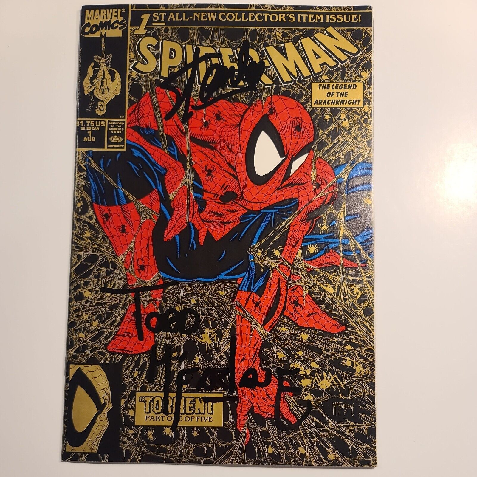 Spiderman Nm Signed Stan Lee Todd Mcfarlane Gold Variant Rare