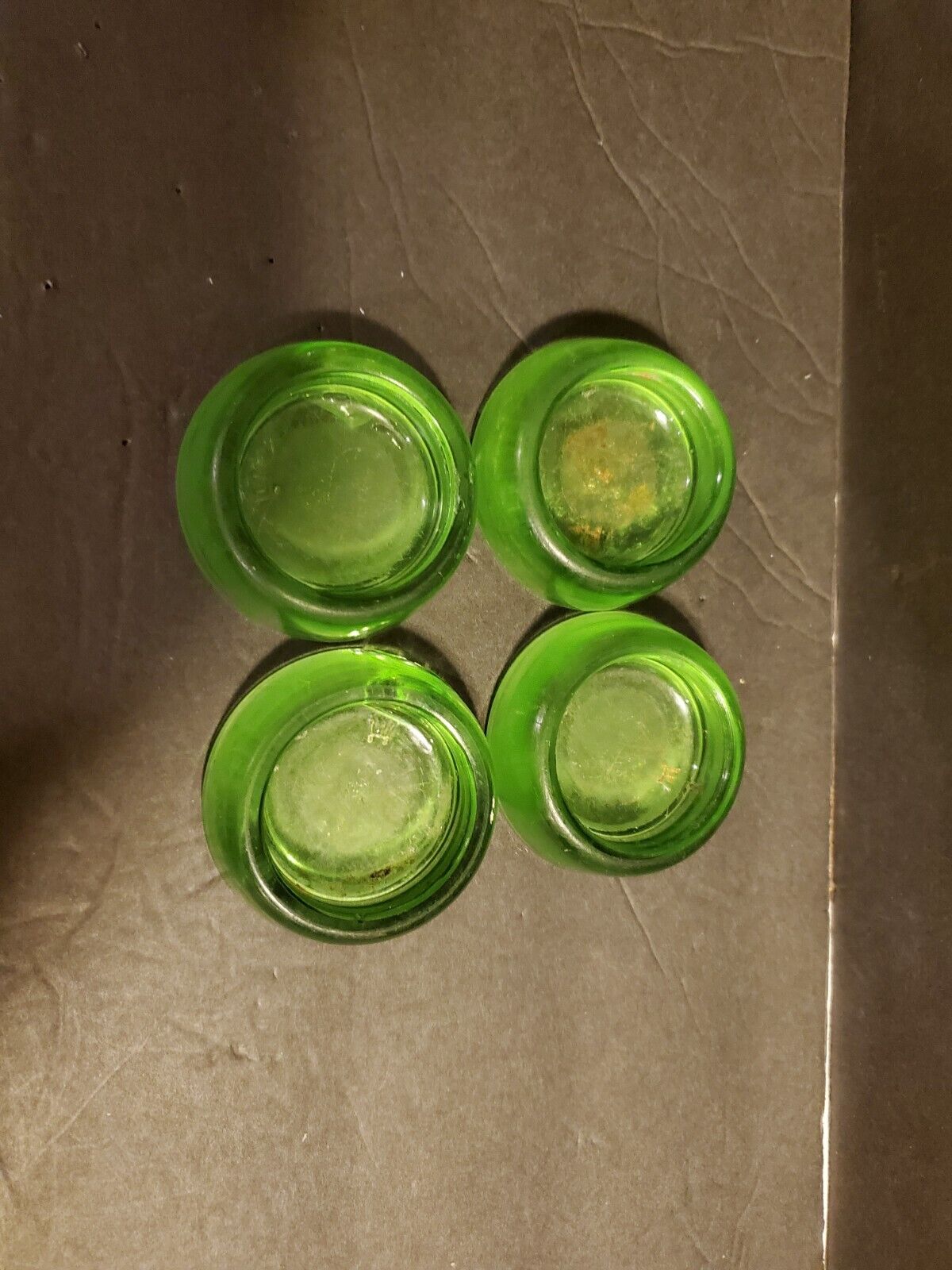 Vtg Green Uranium Vaseline Depression Glass Floor Protectors Slides Set