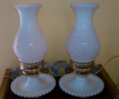 Antique Milk Glass Lamps on Milk Glass Hobnail Hurricane Lamps Completed