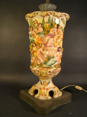 Old Victorian Erotic Ardalt Capodimonte Antique Lamp