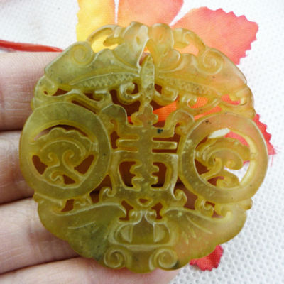 Carved Jade Necklace on Carved Old Jade Pendant Bead A0008518 Completed