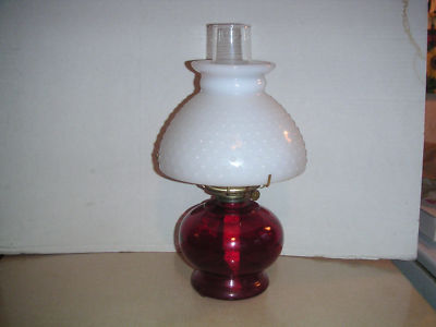   Lamp on Beautiful Milk Glass   Ruby Red Oil Lamp Lqqk    Completed