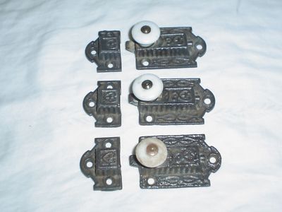 Antique Printers Cabinet on Set 3 Antique Porcelain Knob Cabinet Cupboard Latches Completed