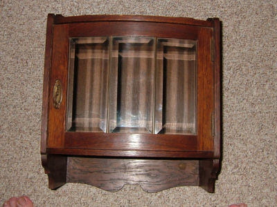 Indestructo Trunk Company on Antique  Victorian  Oak  Beveled Glass  Wall Cabinet  With Key