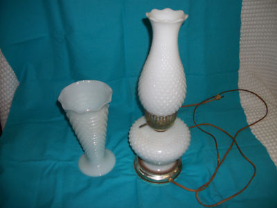 Antique Milk Glass Lamps on Vintage Lot Hobnail Milk Glass Lamp Vase Antique Fenton Completed