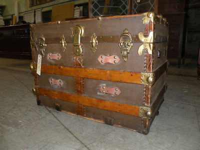  Trunks  Suitcases on Antique Steamer Trunk Flat Top Oak Slat Trunks Luggage Completed