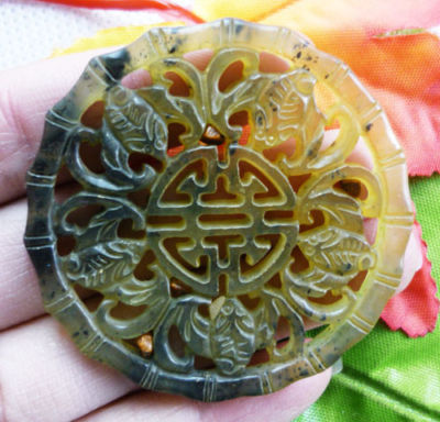 Carving Jade Tools on Carved Old Jade Pendant Bead A0008145 Completed