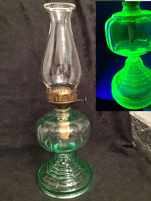 Vtg Depression Glass Era Vaseline Uranium Green Oil Lamp Ready To Use