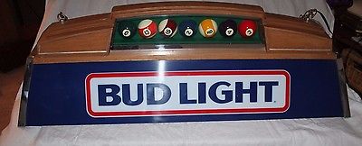 BUD LIGHT POOL TABLE LIGHT LAMP WITH POOL BALLS AND WOOD TRIM 41" LONG