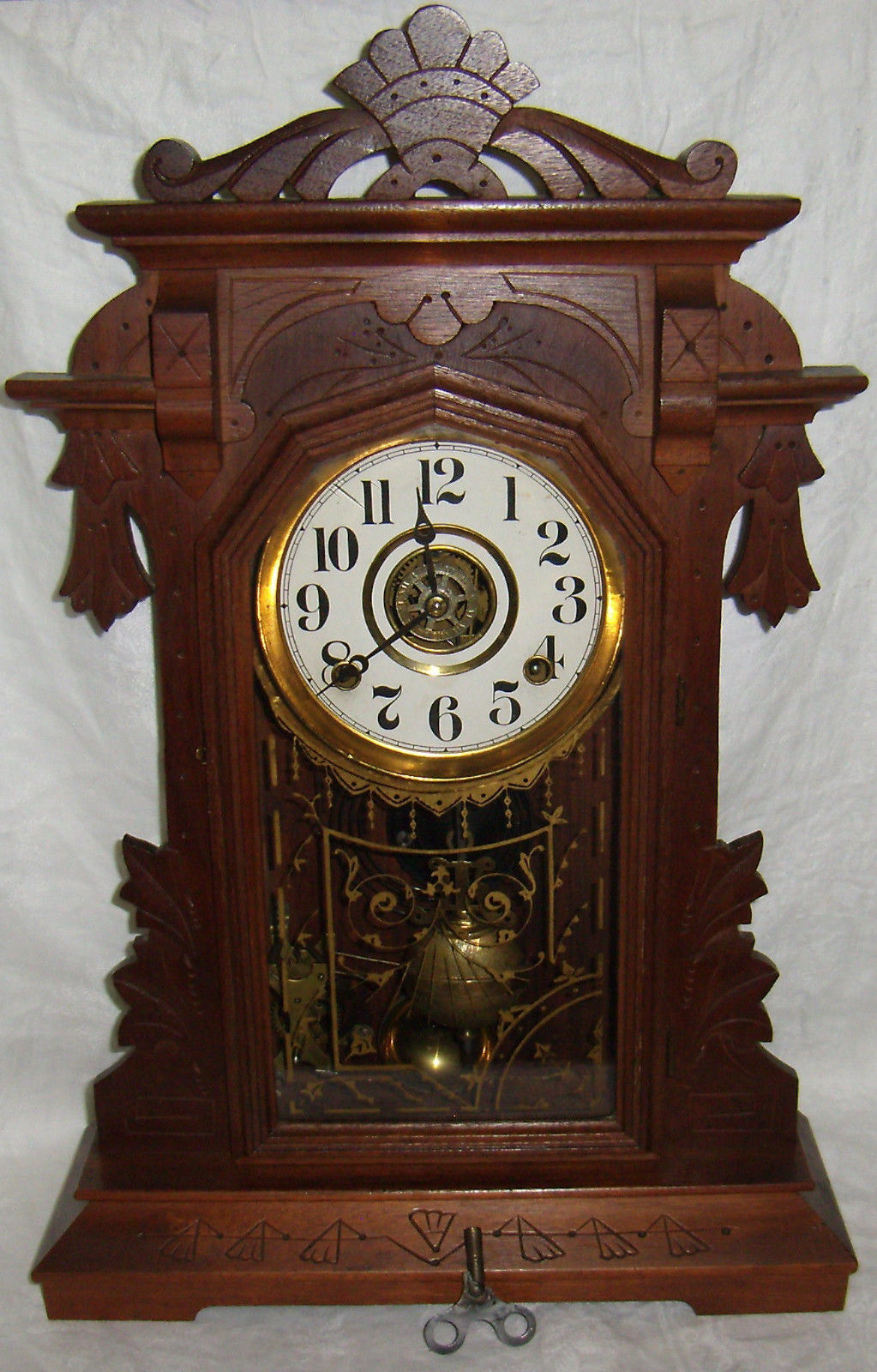 Vintage Antique 8 Day E Ingraham Gingerbread Wood Shelf Clock 